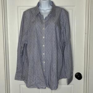 Land's End Women's Blue and White Striped Patterned Button-up Shirt 22W NWOT